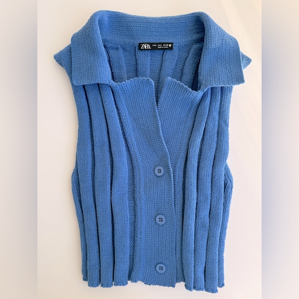 Zara women retro blue cropped knit vest